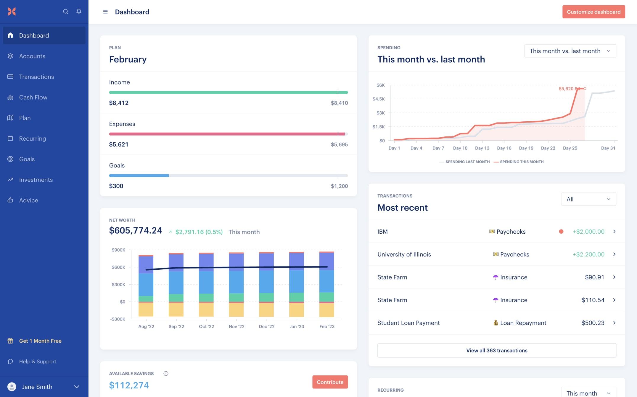 Dashboard with Monarch on web