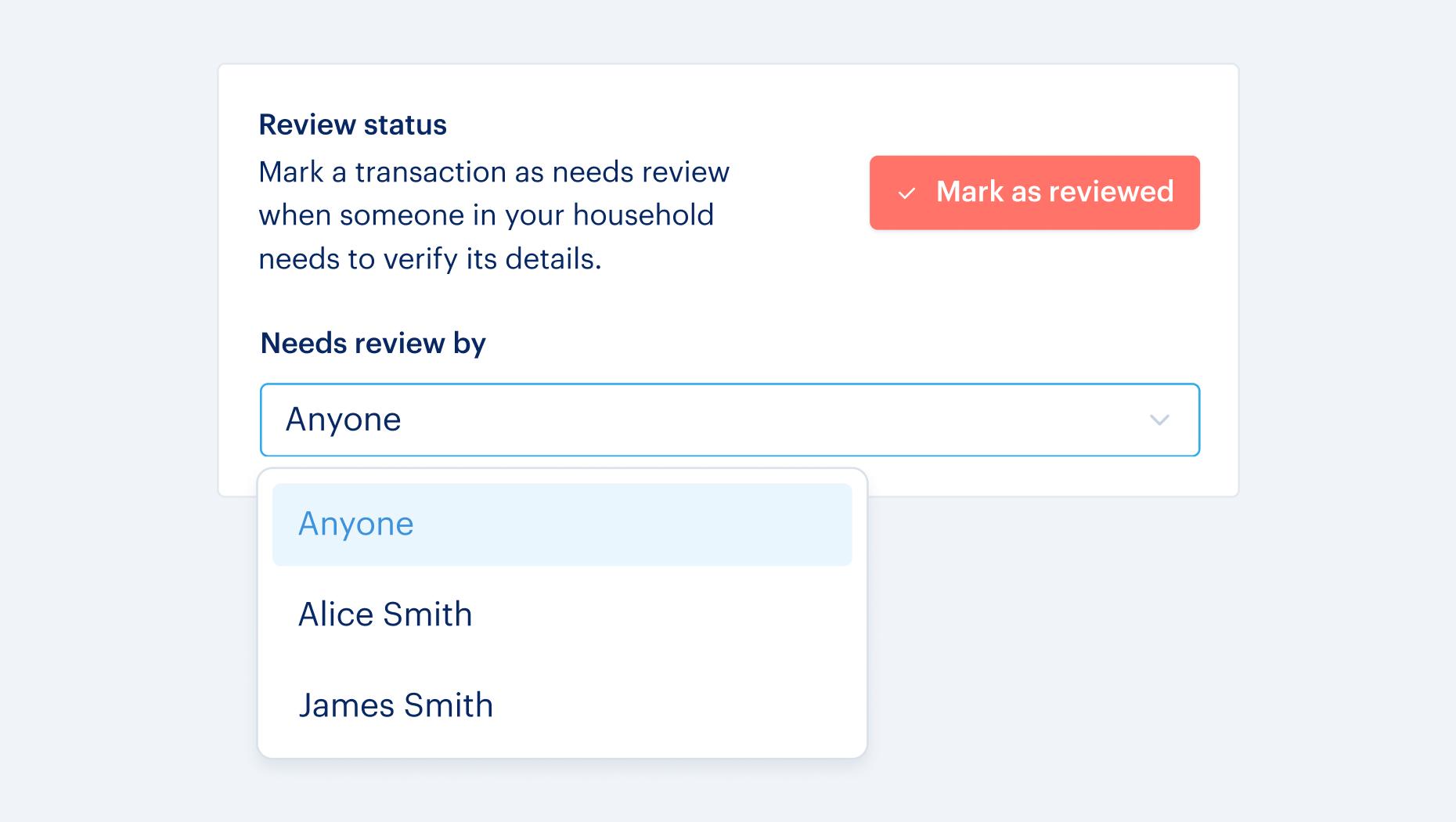 Assign transactions to a household member for review